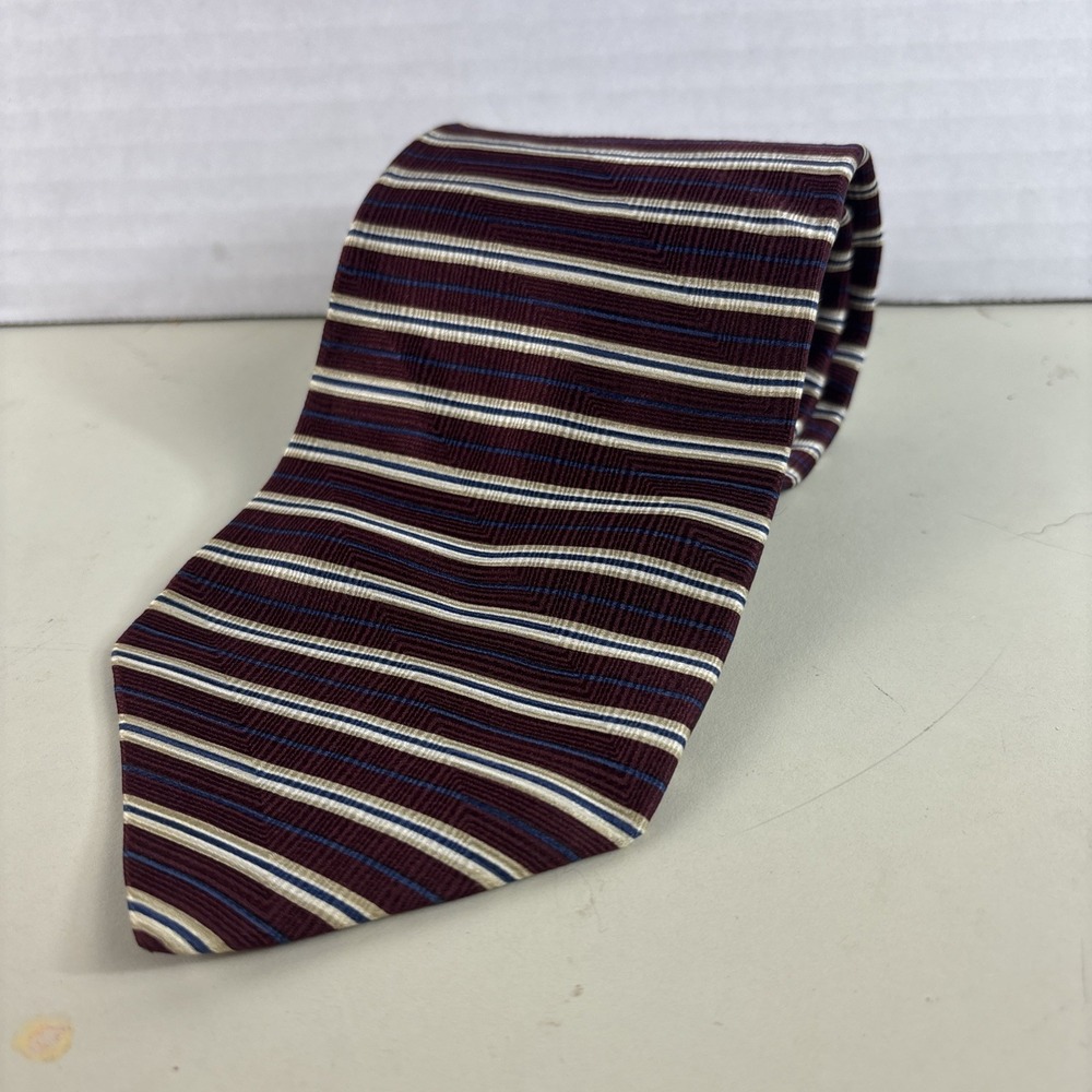 100% Silk Necktie Maroon Red/Blue/White Striped Vintage Y2K SAVILE ROW 56x4 Tie